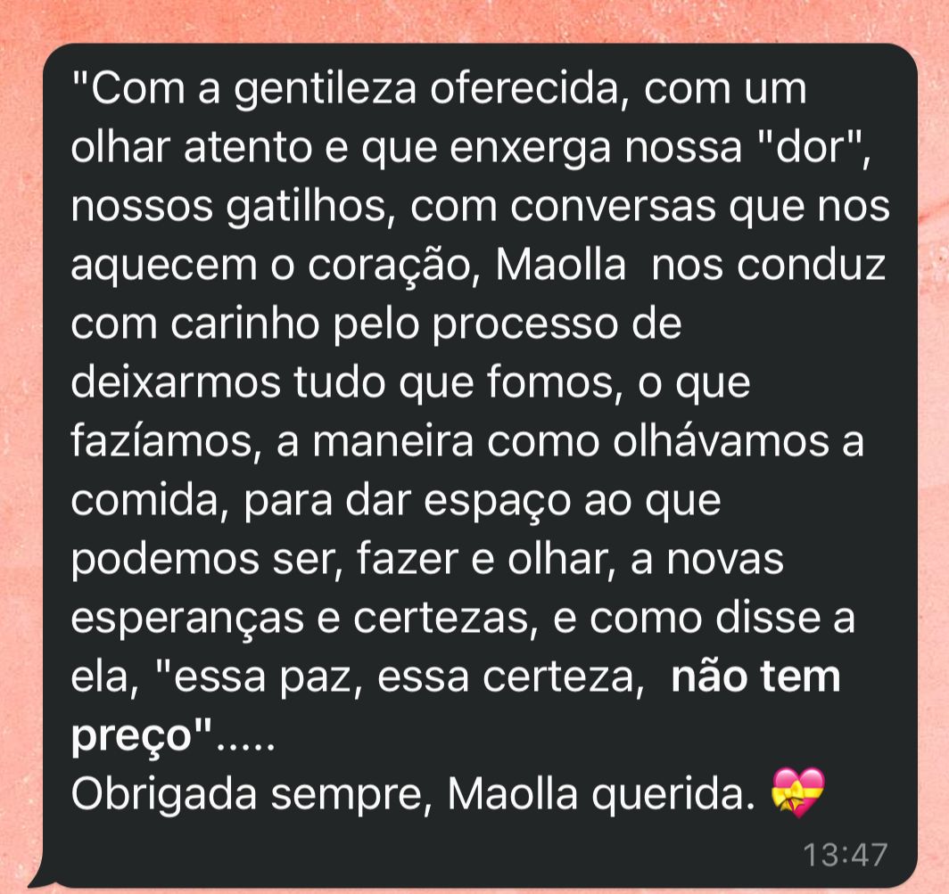 Print de mensagem de paciente sobre o acolhimento durante o processo