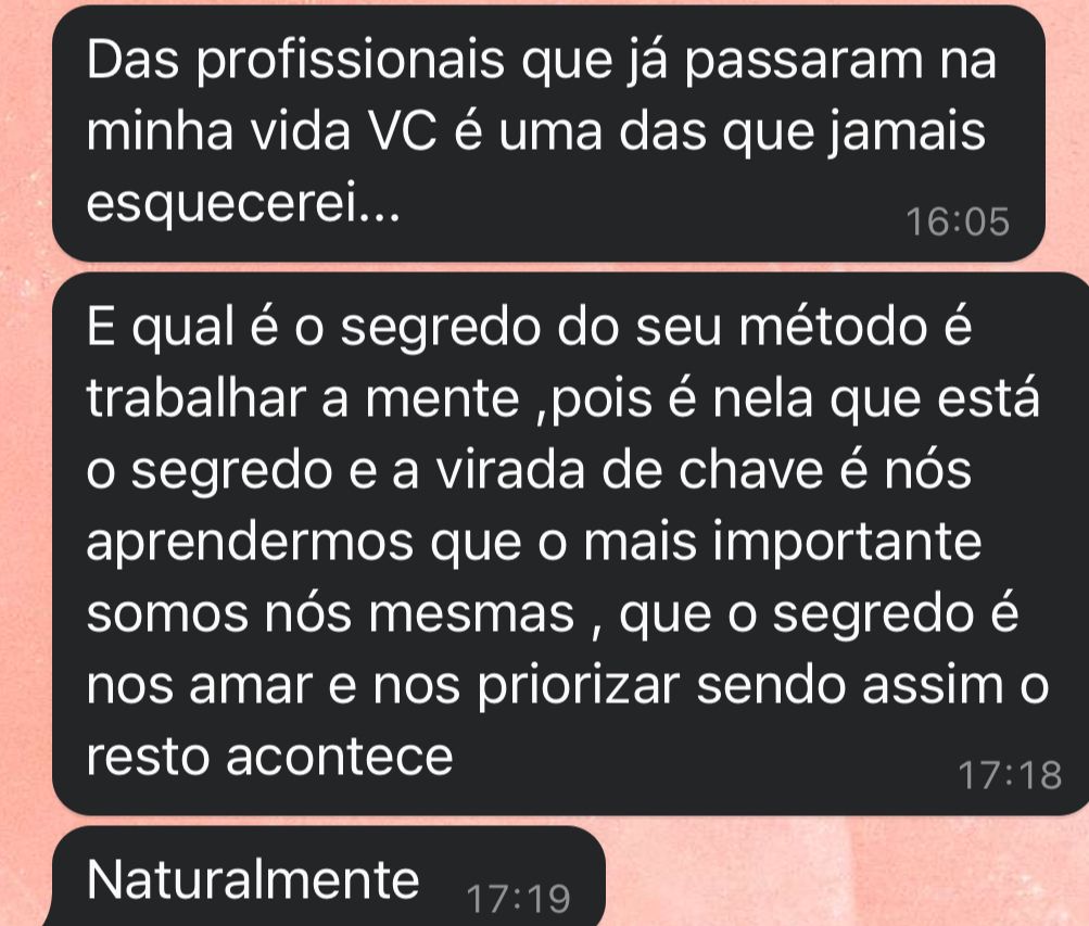 Print de mensagem de paciente sobre a virada de chave com o MétodoBAUM